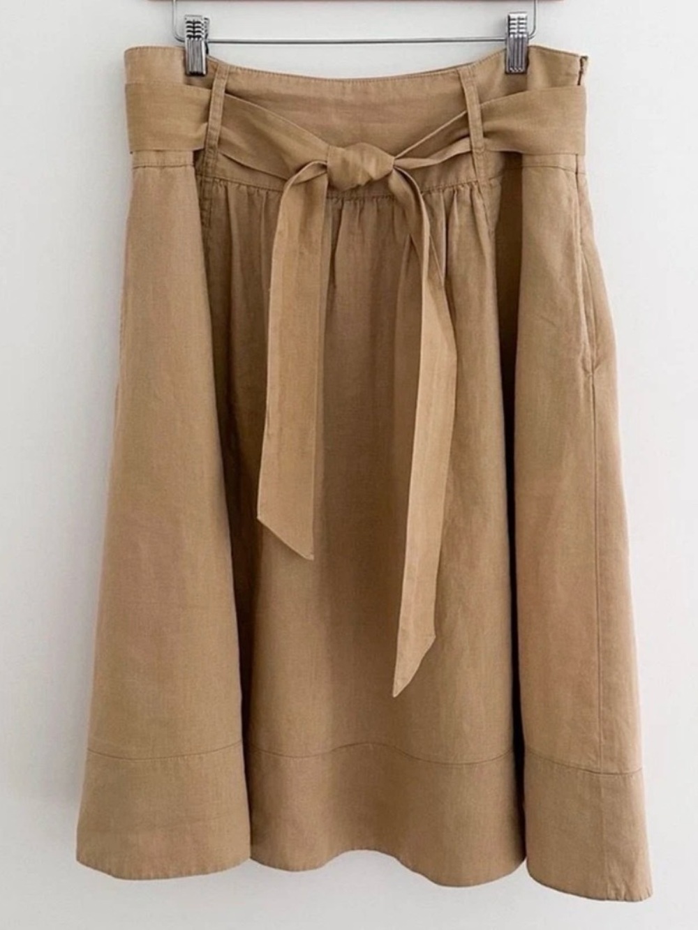 Vintage Jones NY Khaki Midi Skirt | Women’s 16 | Low-Rise Tie-Waist Full A-Line - Picture 2 of 8